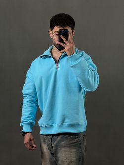 نیم زیپ سه نخ بیسیک آبی آسمانی
