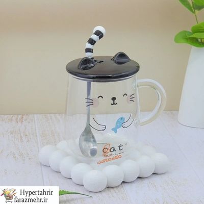 ماگ شیشه ای طرح گربه
