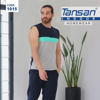 ست لباس راحتی تاپ و شلوارک  منزل مردانه تنسان - کد 1015