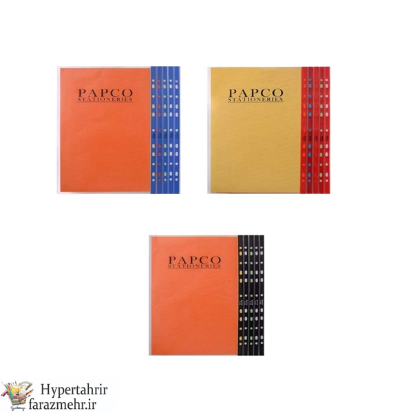 پوشه کیسه ای -کاور پاپکو  (papco) شفاف A4 (بسته 100 عددی) رنگبندی نوار  رنگبندی (سفید-آبی-قرمز-سبز-زرد پرتقالی -مشکی )