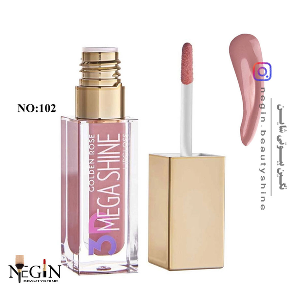 رژلب مایع مدل 3D Mega Shine گلدن رز اصل (شماره 102)
