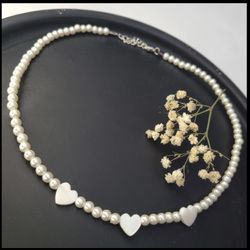 گردنبند مروارید و قلب صدفی کد 200