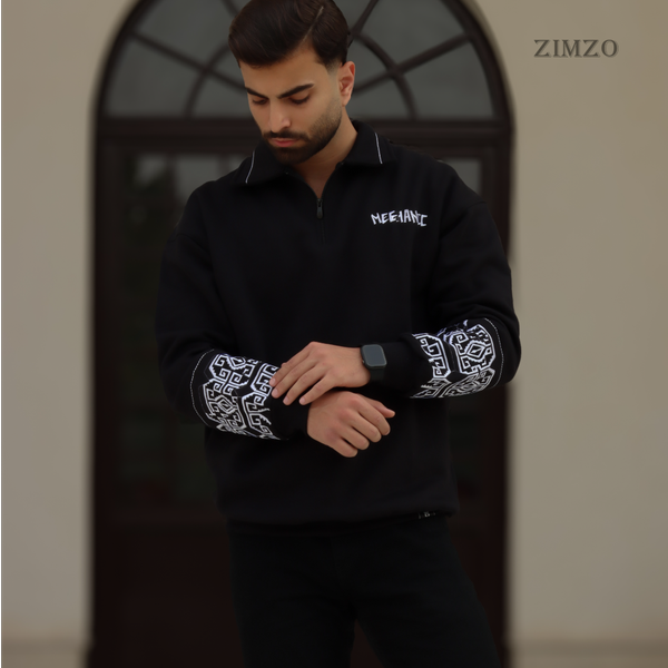 دورس نیم زیپ یقه دار طرح مکانیک