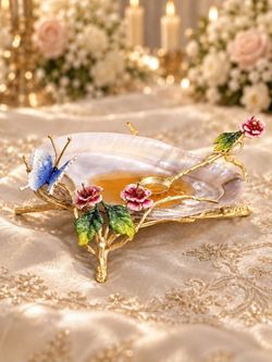 ست صدف افقی پایه برنجی و قاشق میناکاری