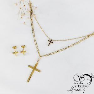 نیمست دولاین آویز صلیب برند استیل کد 10731