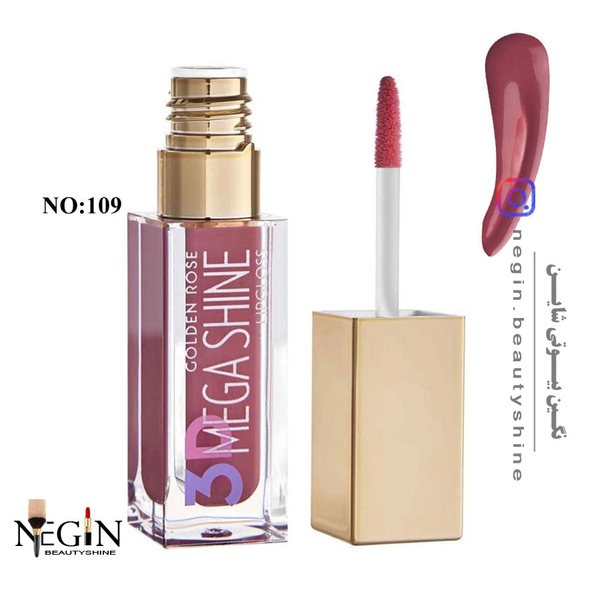 رژلب مایع مدل 3D Mega Shine گلدن رز اصل (شماره 109)