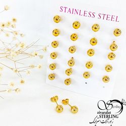 گوشواره استیل گوی درشت با روکش طلا کد 10951