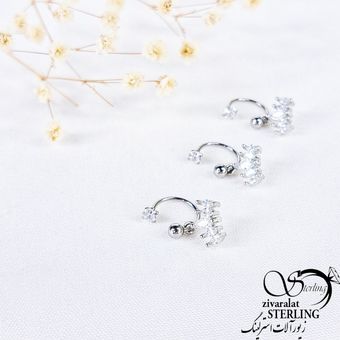 پیرسینگ آویز تاج جواهری نقره ای کد 10961