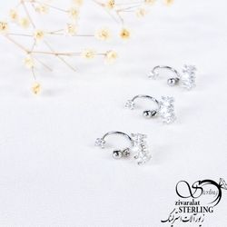 پیرسینگ آویز تاج جواهری نقره ای کد 10961