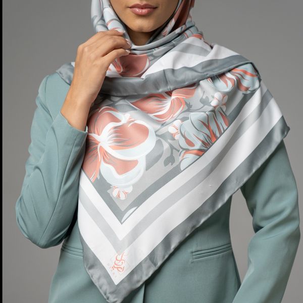 روسری طرح بنفشه گل درشت سبز رنگ