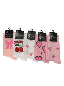 جوراب کش انگلیسی کالکشن دخترانه سفید و صورتی طرح پاپیون و قلب در پنج طرح