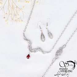 سرویس جواهری آویز اشکی نگین قرمز کد 11124