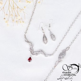 سرویس جواهری آویز اشکی نگین قرمز کد 11124