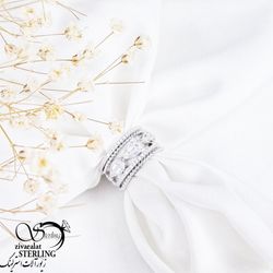 انگشتر نقره سه لاین جواهری فری سایز کد 11219