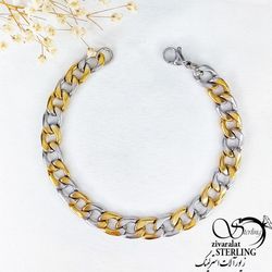 دستبند استیل دورنگ مردانه با کد 11240