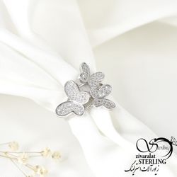 انگشتر نقره 925 عیار نگین دار زنانه طرح پروانه کد 1134