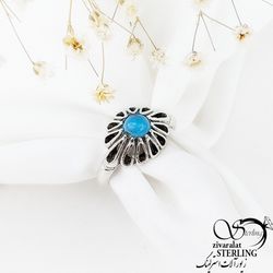 انگشتر رکاب اشکی نقره با سنگ فیروزه کد 11421