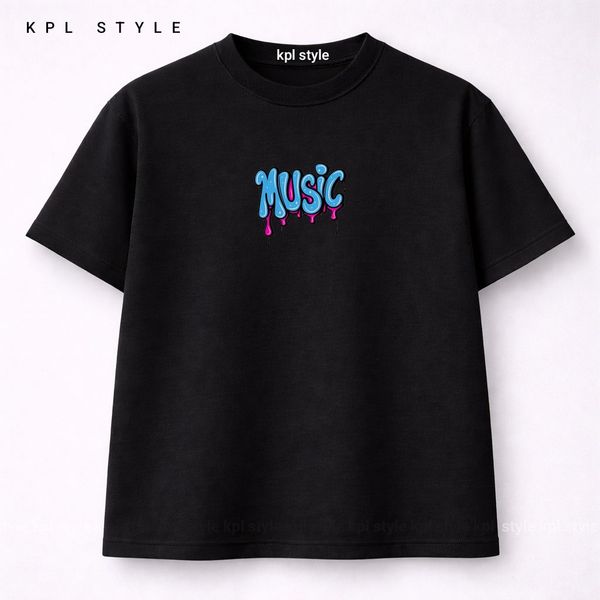 تیشرت باکسی نخ پنبه با طرح MUSIC | فیت آزاد | کد 1456