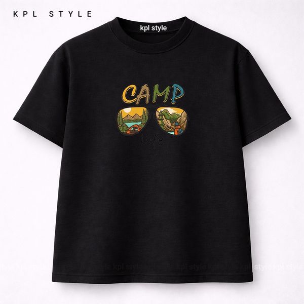 تیشرت باکسی 100٪ پنبه با چاپ مینیمال (Camp Life) | کد 1308
