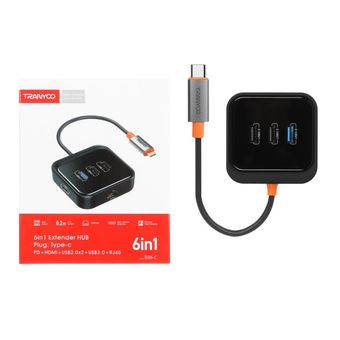 هاب 6 پورت Tranyoo مدل HB6-C - مشکی