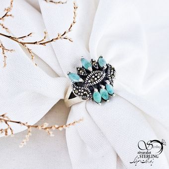 انگشتر نقره سیاه قلم سنگ زمرد کد 12059