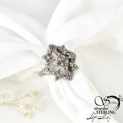 انگشتر سیا قلم نقره زنانه طرح دار کد:1263