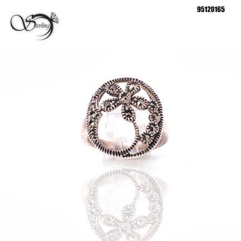 انگشتر نقره سیاه قلم گل و دایره کد:1270