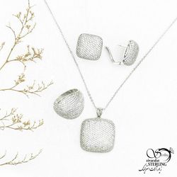 سرویس نقره مربعی فول نگین 925عیار کد 12817