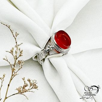 انگشتر نقره با سنگ عقیق رکاب کفتری کد 12912