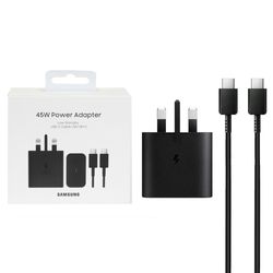 شارژر دیواری سه پین فست و PD تک پورت SAMSUNG Type-C مدل EP-T4510 45W به همراه کابل شارژ Type-C To Type-C - مشکی - ASP (گارانت...