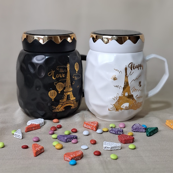 لیوان ماگ درب دار آینه ای سرامیکی طرح ایفل کد200/03