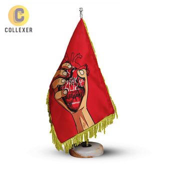 پرچم رومیزی طرح تیم پرسپولیس (Persepolis) کد 13 - ریشه تک (رنگ انتخابی) مخمل پایه سنگی