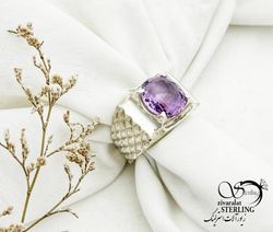 انگشتر نقره دست ساز با سنگ آماتیس کد 13055