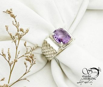 انگشتر نقره دست ساز با سنگ آماتیس کد 13055
