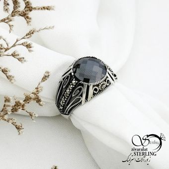 انگشتر نقره با سنگ اونیکس ساخت ترک کد 13091