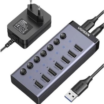 هاب 7 پورت USB 3.0 یوگرین مدل CM481 کد 90307 کلیددار بهمراه آداپتور