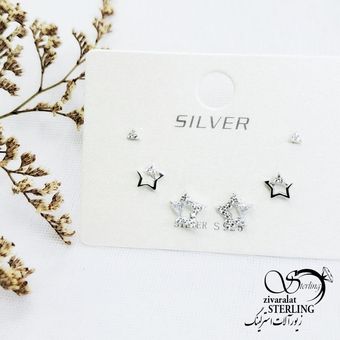 پک گوشواره نقره 3عددی با کد 13204