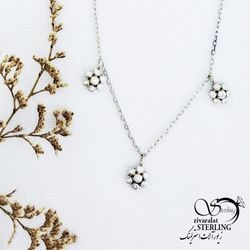 گردنبند نقره آویز گل با عیار925 کد 13209
