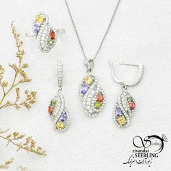 سرویس نقره نگین رنگی با عیار925 کد 13247