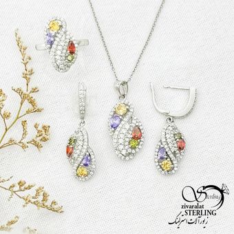 سرویس نقره نگین رنگی با عیار925 کد 13247