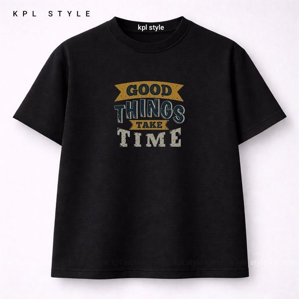 تیشرت باکسی 100٪ پنبه چیز های خوب زمان می‌برند | تنفس‌پذیر | کد 1462