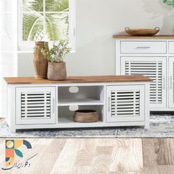 "میز تلویزیون Mensa چوبی دکوراتیو و خاص، با 2 قفسه درب‌دار و 2 طبقه"