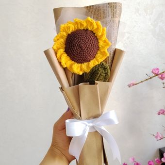دسته‌گل آفتابگردان بافتنی تک‌شاخه