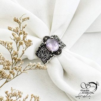 انگشتر نقره آماتیست سیاه قلم زنانه عیار925 کد 13875
