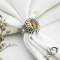 انگشتر نقره رکاب استاد حمزه سنگ سیترین کد 14057