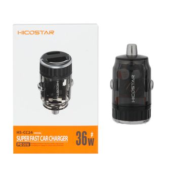 شارژر فندکی فست و PD دو پورت Hicostar مدل HS-CC24 36W - مشکی