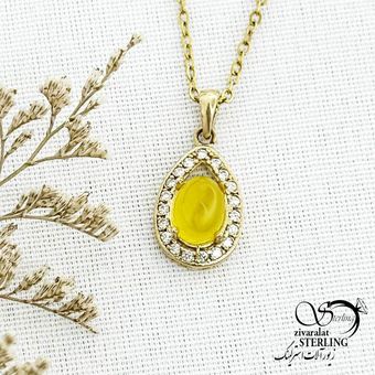 گردنبند اشکی طلاروس سنگ شرف الشمس کد 14681