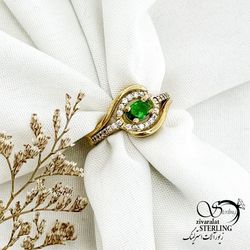 انگشتر طرح زمرد برند طلاروس کد 14711