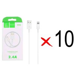 کابل شارژ فست آیفون DENMEN مدل D22L - سفید (بسته 10 عددی)