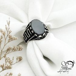 انگشتر عقیق مشکی نقره ایتالیا کد 15007